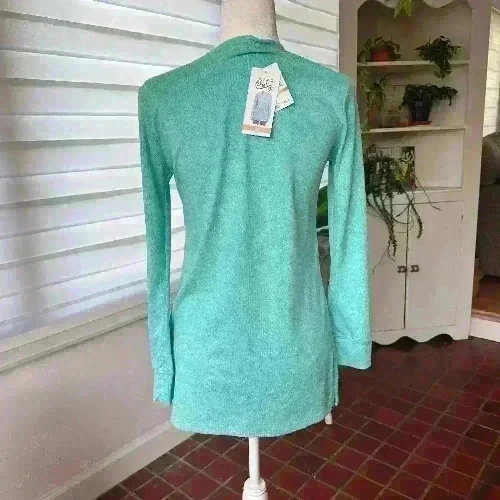 COMO VINTAGE BOHO LONG SLEEVE Blue Front Tie Super Soft Top -Size M - NWT - Picture 4 of 5